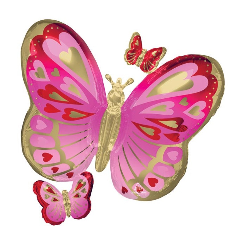 Red Pink Gold Butterfly Foil Balloon 38Inches
