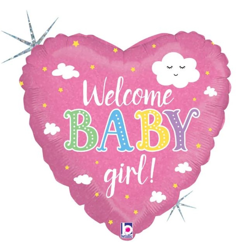 Welcome Baby Girl Pink Heart Foil Balloon 18Inches