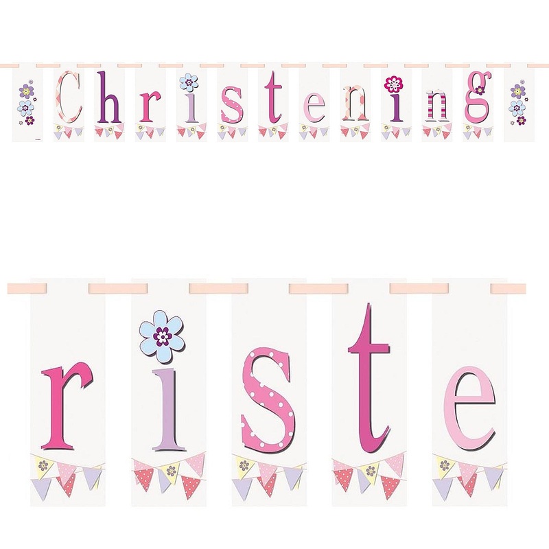 1 Pink Bunting Christening Jointed Card Banner 2.13 Meters