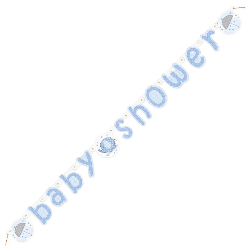 1 Umbrellaphants Blue Baby Shower Jointed Card Banner 1.6 Meters