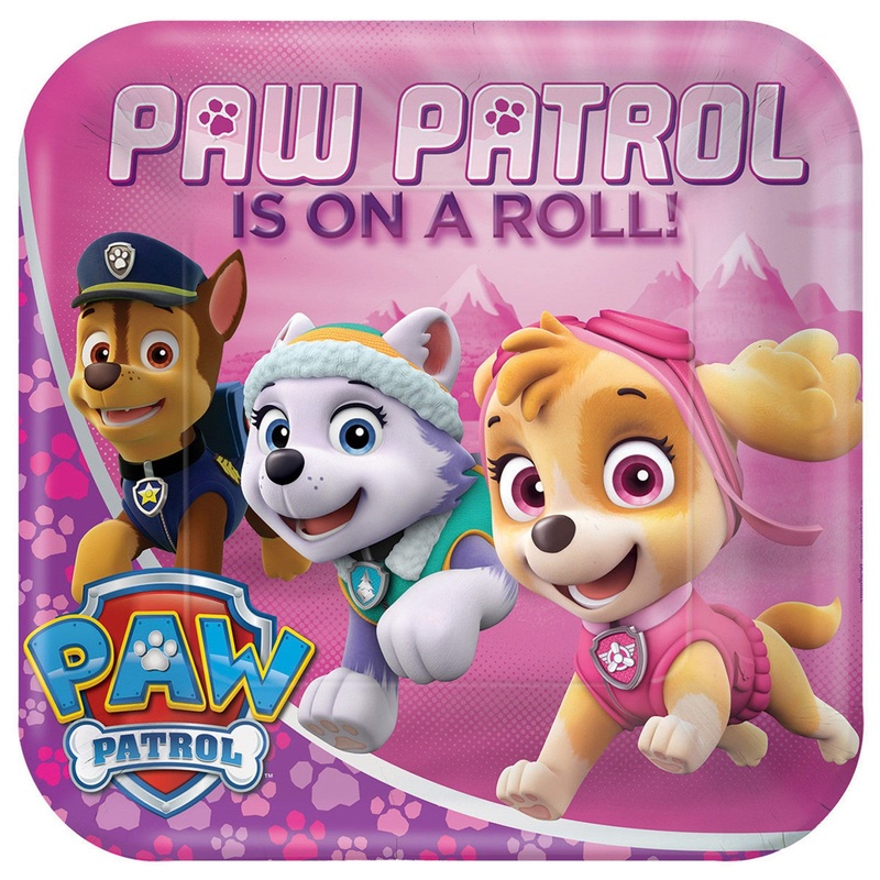 8 Pink Paw Patrol Dinner Plates 23 cm