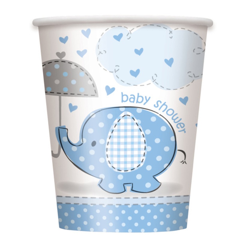 8 Umbrellaphants Blue Baby Shower Paper Cups 270ml