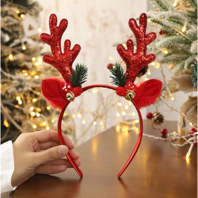 Christmas Red Glitter Reindeer Antlers Headband