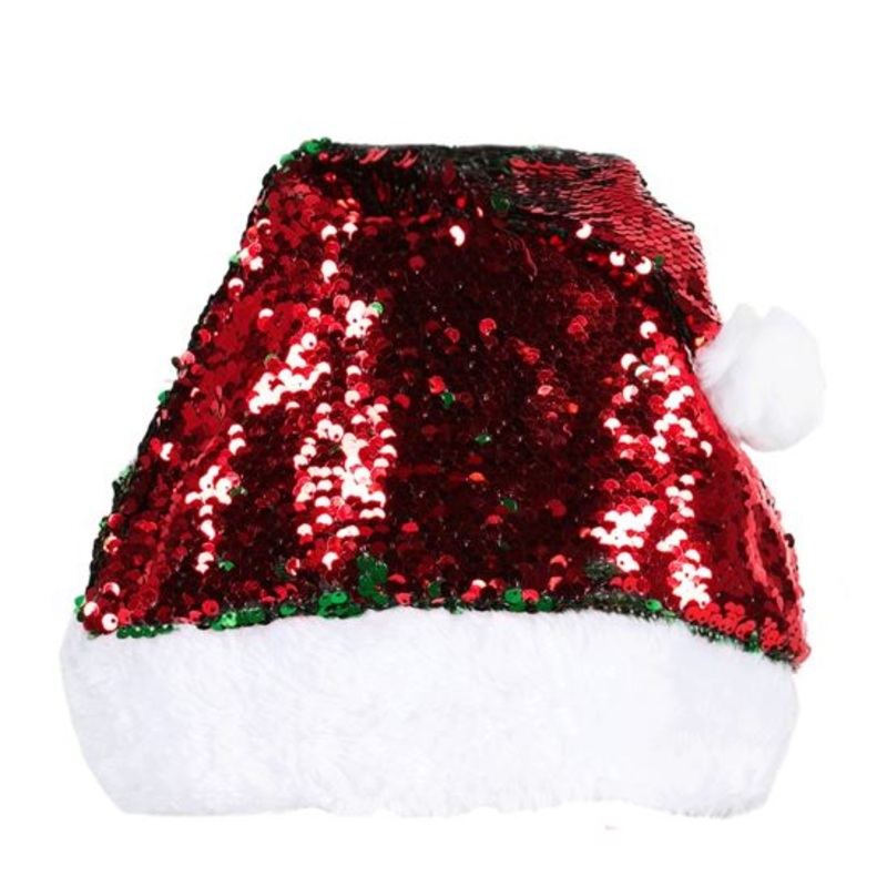 Christmas Red & Green Reversible Sequins Santa Hat