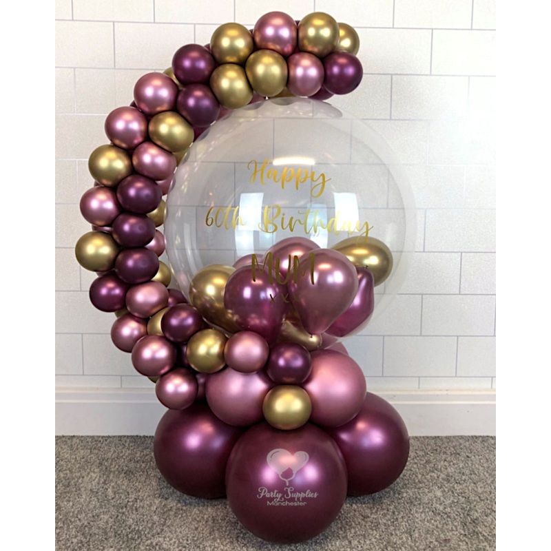 COLLECTION ONLY - Burgundy, Gold & Pink Bubble Garland - Gold Message