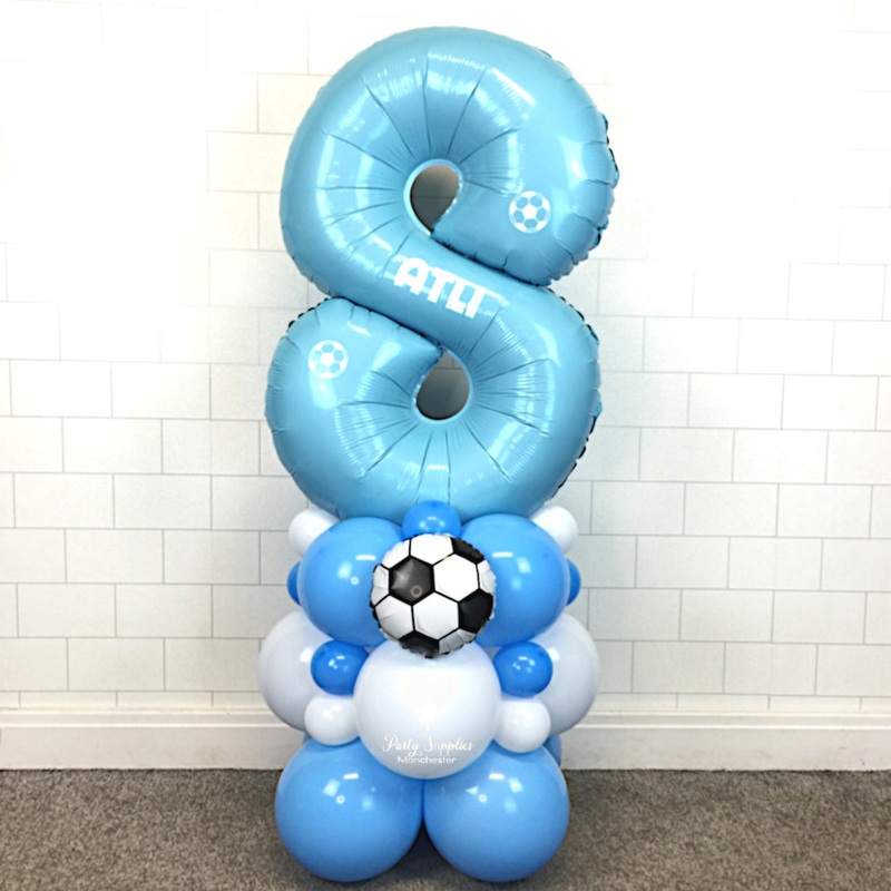 COLLECTION ONLY - FOOTBALL Blue & White Number Tower Personalised with a Name & Footballs
