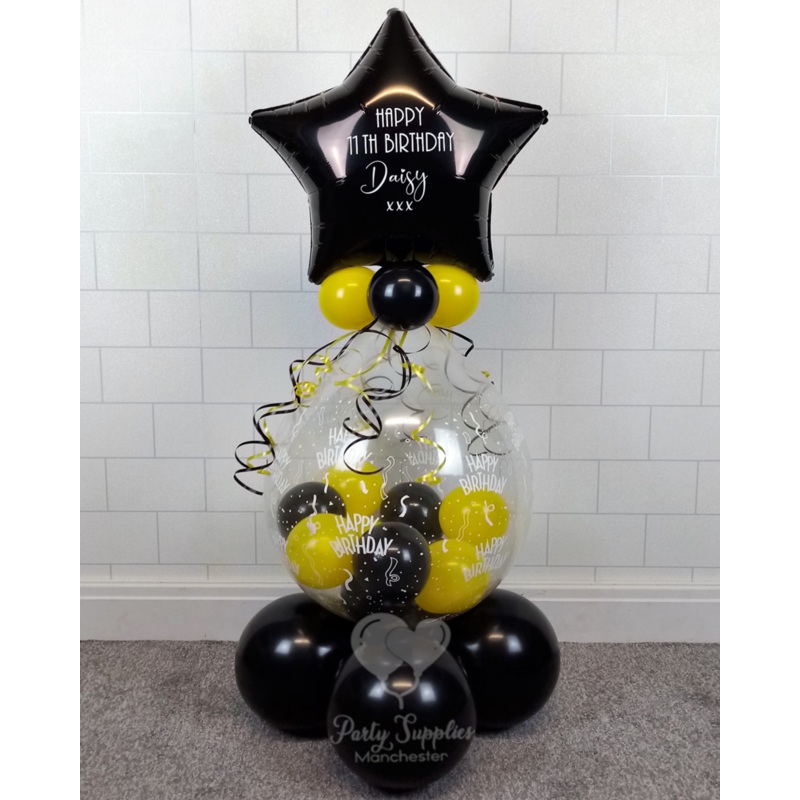 COLLECTION ONLY - Happy Birthday Black & Yellow Gift Balloon with Black Personalised Star