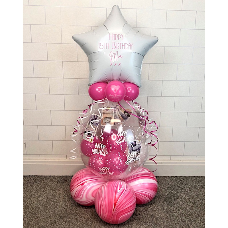 COLLECTION ONLY - Happy Birthday Print Gift Balloon Topped with White Personalised Star