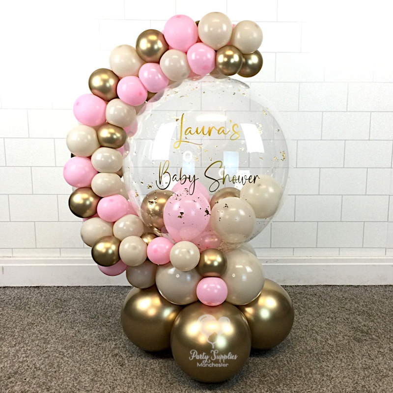 COLLECTION ONLY - Pink, Gold, & Cream Bubble Garland - Gold Message - Gold Leaf