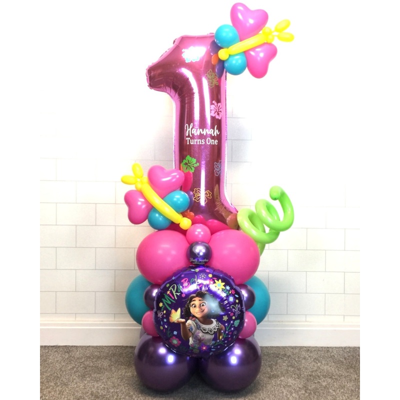 COLLECTION ONLY - Pink Number Tower Personalised with a Name & Tropical Flower Design