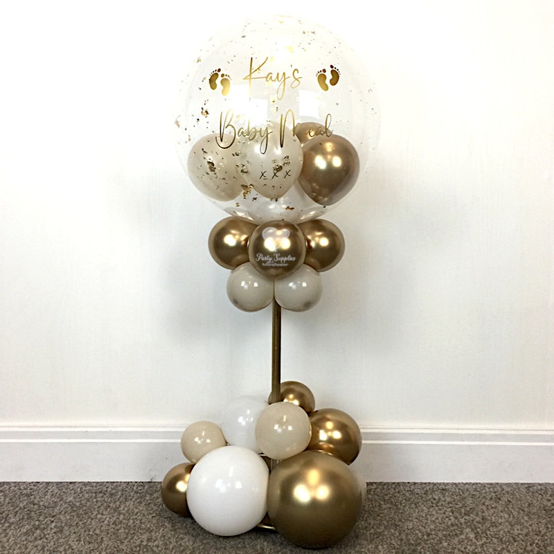 COLLECTION ONLY - Table Tower, Gold, White & Cream Balloons, Gold Leaf, Gold Message