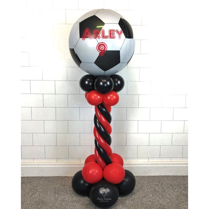 COLLECTION ONLY - Twisted Red & Black Tower Topped with a Football Orbz Balloon - Red Message