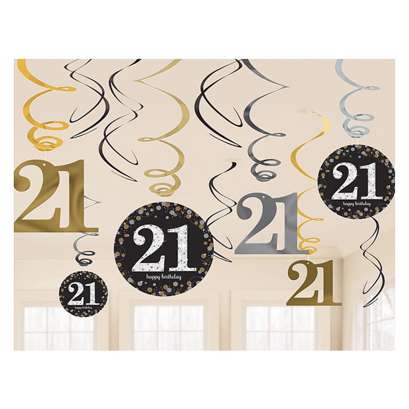 Gold Celebration 21st Birthday Swirl Decorations