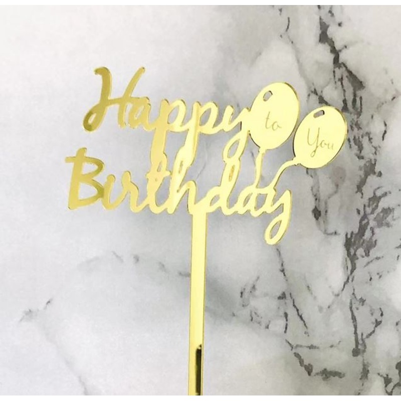Happy Birthday Balloon Gold Acrylic Cake Topper
