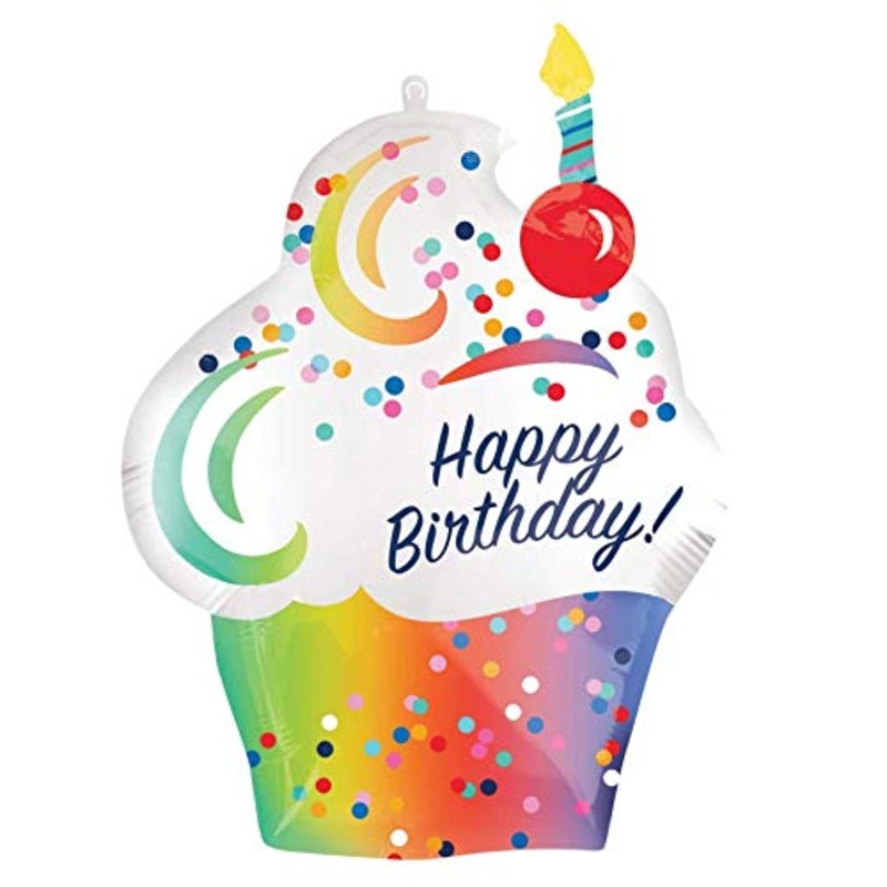Happy Birthday Cupcake Satin Foil Balloon 27Inches