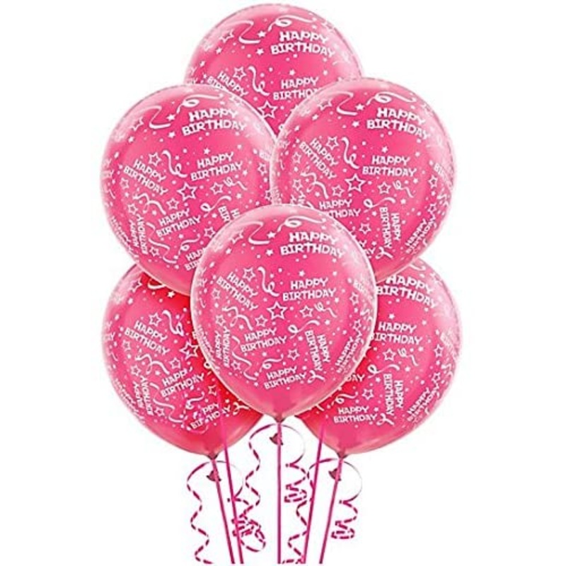 Happy Birthday Hot Pink Latex Balloons 12Inches Pack of 6
