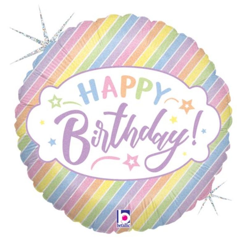 Happy Birthday Pastel Stripes Foil Balloon 18Inches