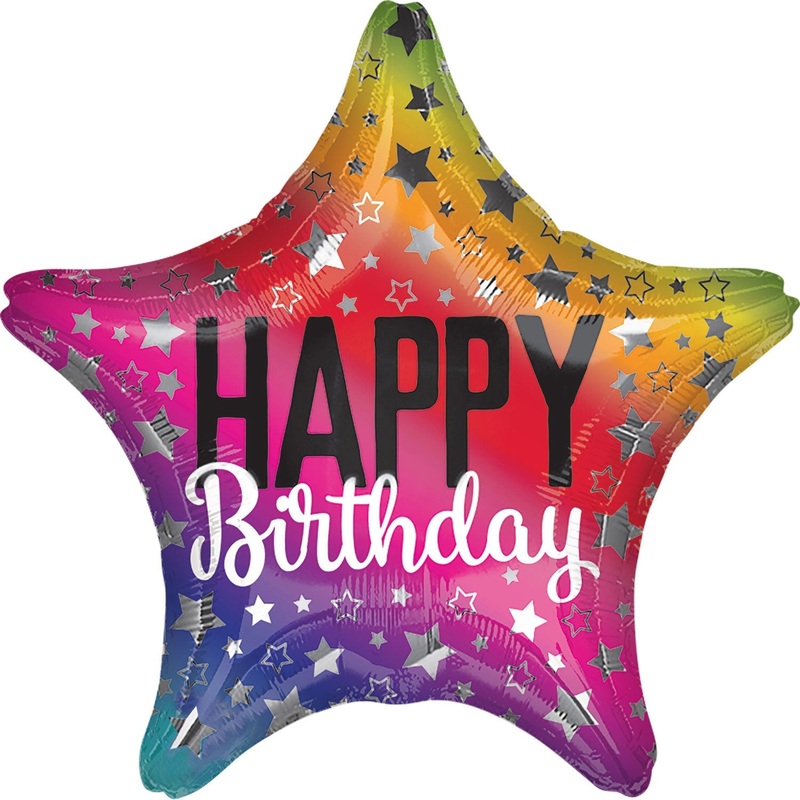 Happy Birthday Rainbow Star Foil Balloon 19Inches