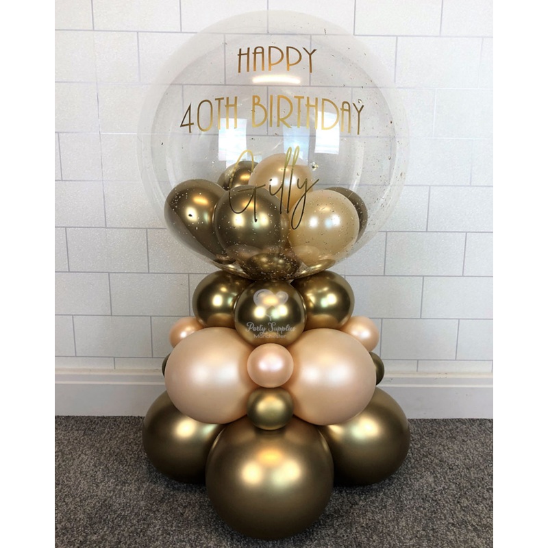COLLECTION ONLY - 3 Tier Globe Peach & Gold Balloons & Gold Leaf, Gold Message