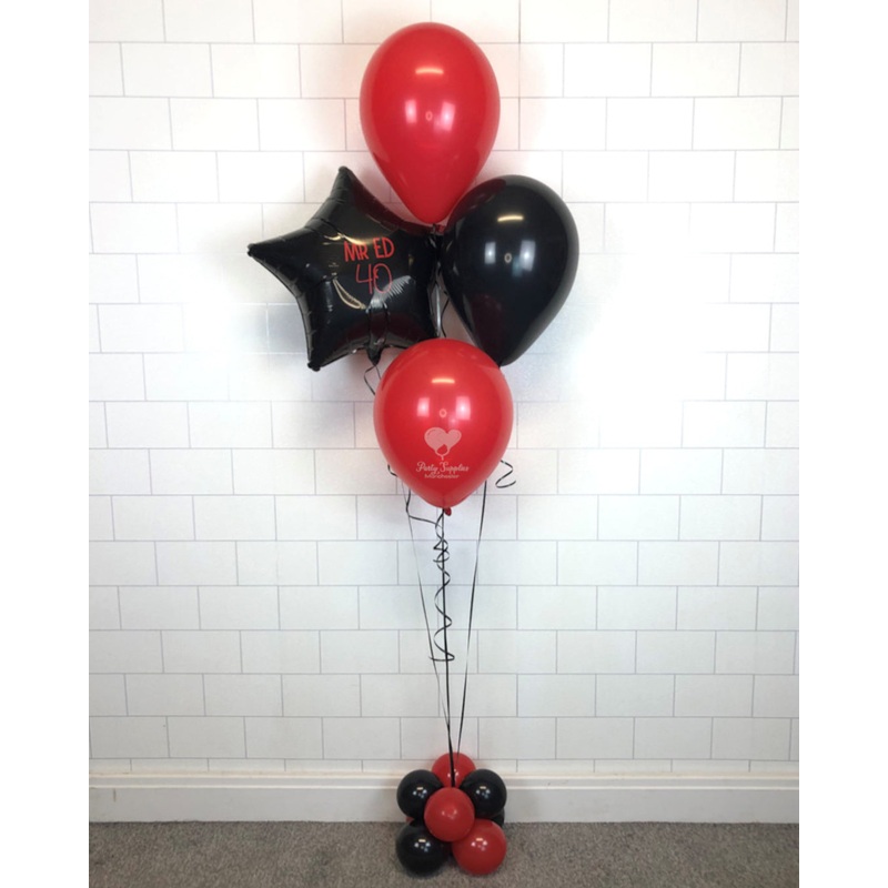 COLLECTION ONLY -  Black & Red Bouquet - 3 Latex Balloons, 1 Personalised Star & Balloon Base