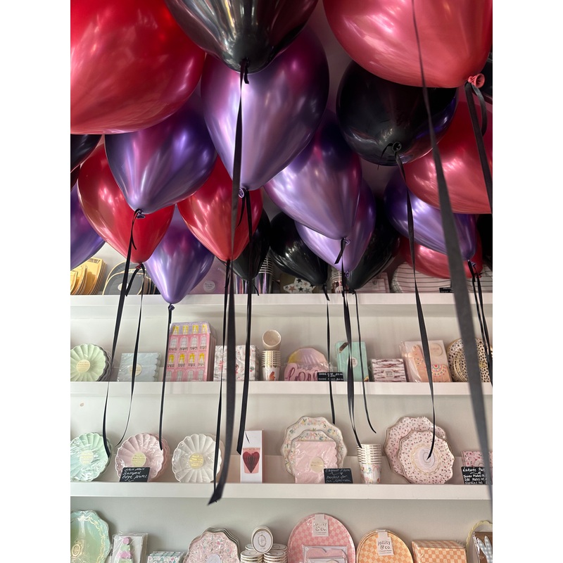 20 Black, Magenta & Chrome Purple Ceiling Balloons