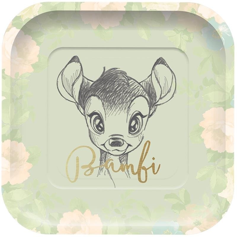 Bambi Green Floral  Large Square Plates (4)