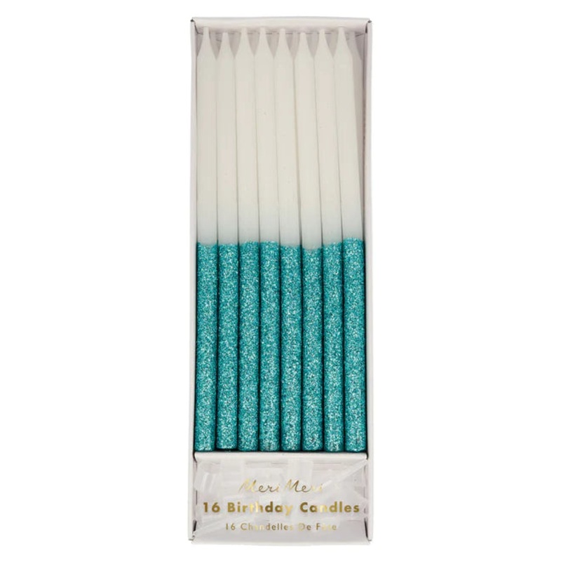 Blue  Glitter Dipped Candles (16pcs)