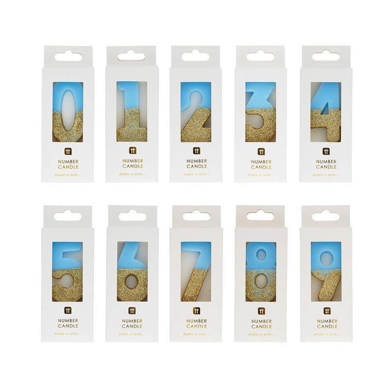 Blue Gold Glitter  Birthday Number Candle