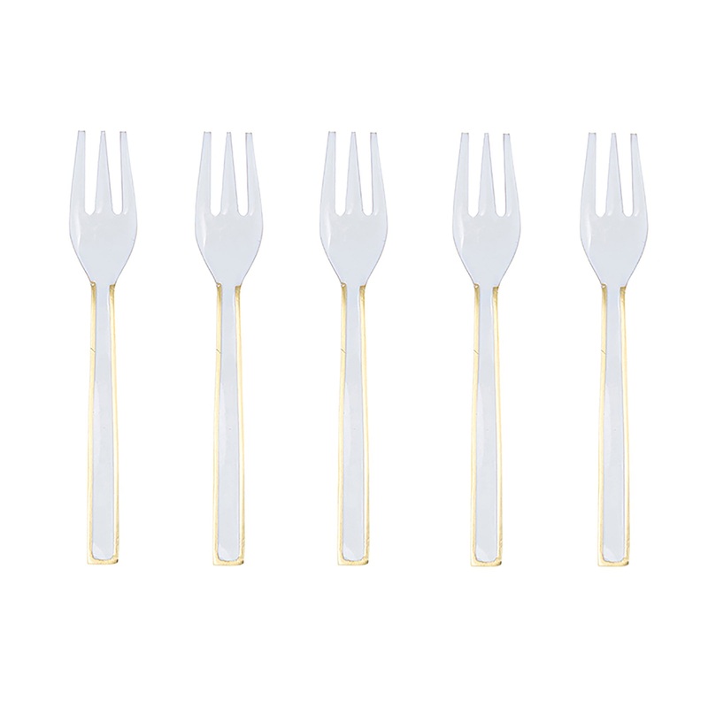 Cake Forks Set  Cream Enamel & Brushed Gold