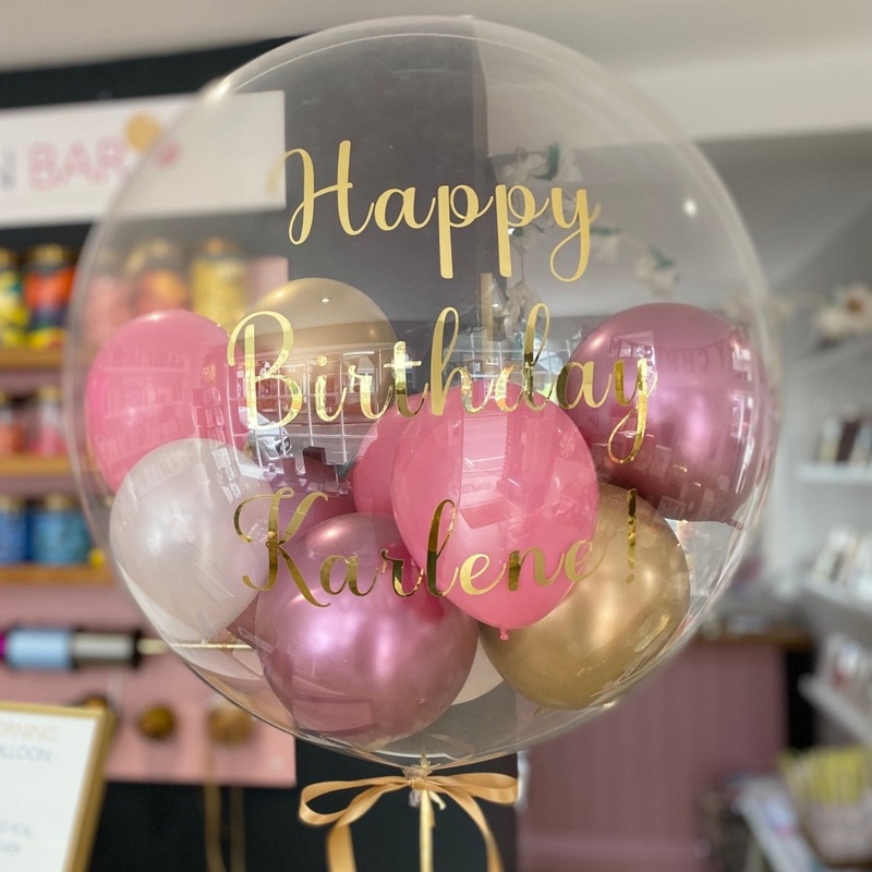 Personalised Bubble Balloon  Gold & Pinks Mix