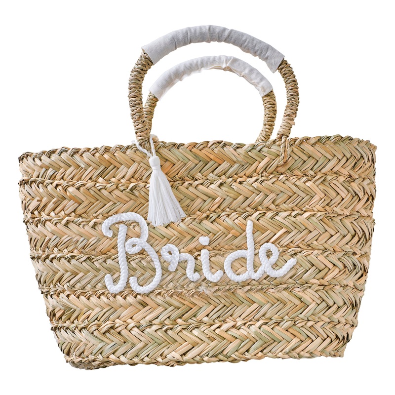 Woven Rattan Bag With BRIDE Lettering & Tassels