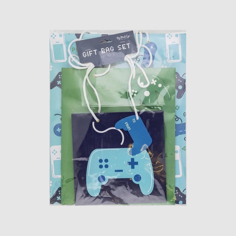 Green & Blue Video Game Birthday Gift Bags 3ct