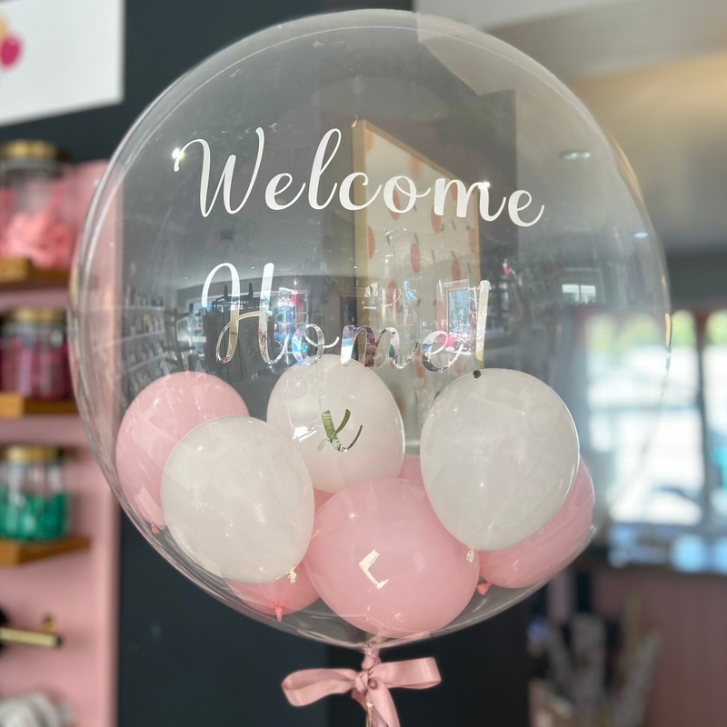 Personalised Bubble Balloon  Baby Pink & White