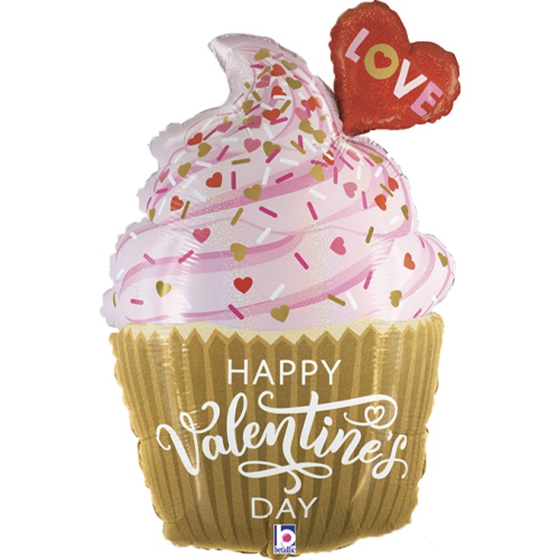 Valentine's Golden Cupcake   Foil Balloon 79cm Tall