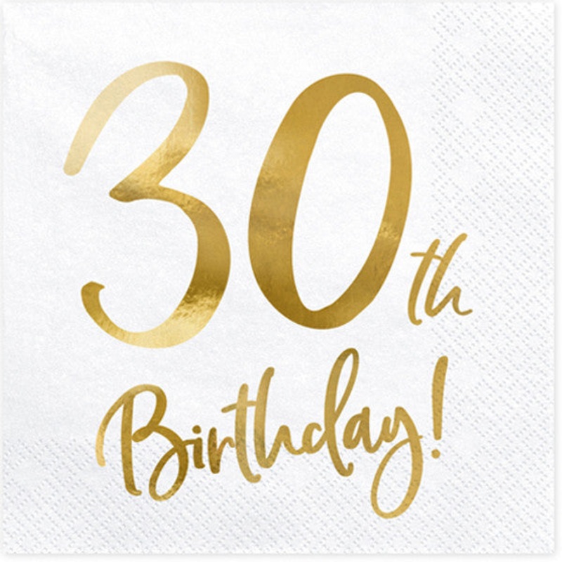 White and Gold 30th Birthday   Paper Napkins (20)