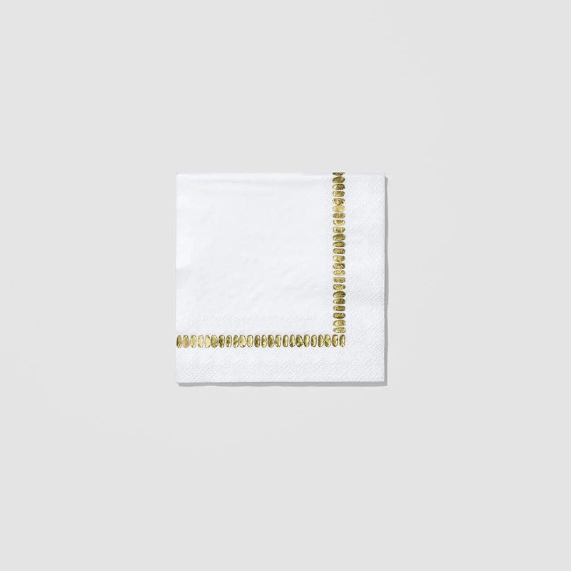 White with Gold  Cocktail Napkins (25)