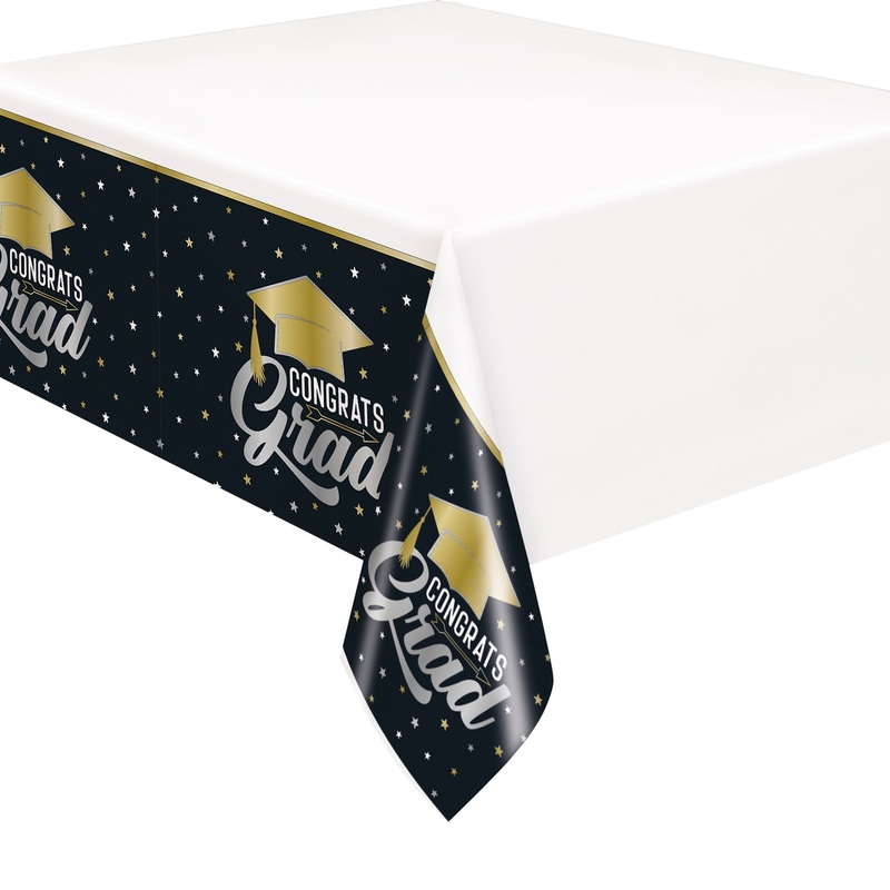 Black & Gold Congrats Grad Tablecloth