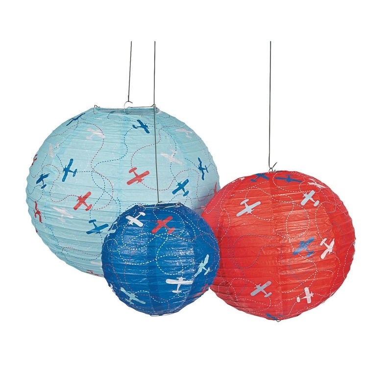 Blue & Red Airplane Party Lanterns Set of 3