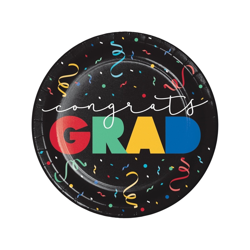 Colorful Swirl Congrats Grad Paper Plates 8ct