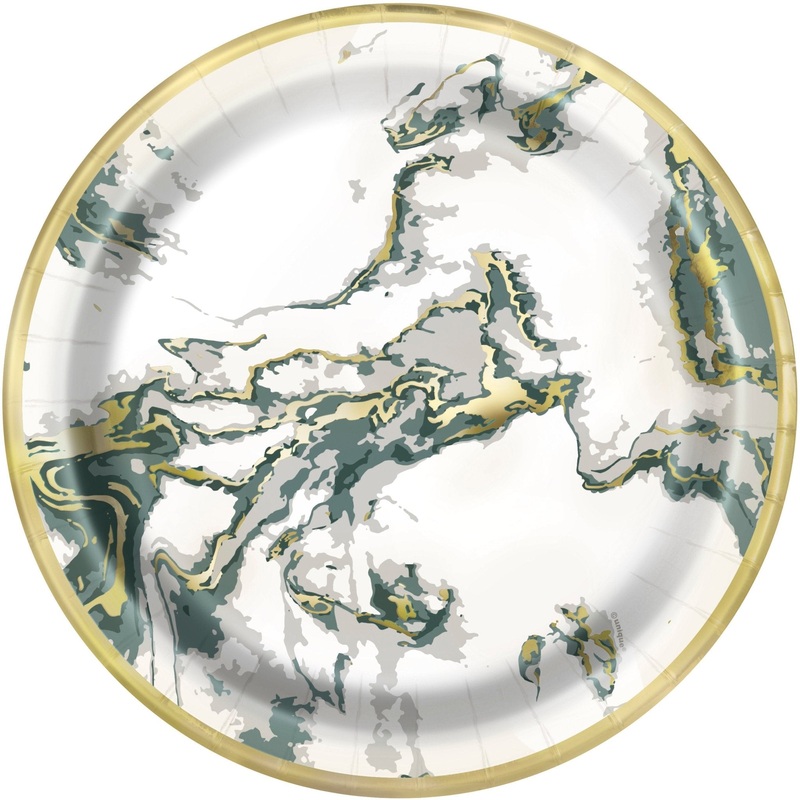 Green & Gold Marble Paper Plates 10ct