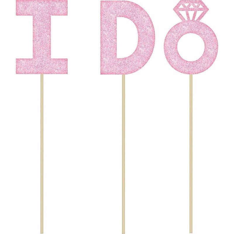 I Do Pink Glitter Cake Topper