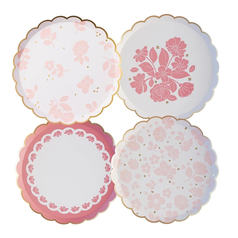 Pink Floral Paper Dessert Plates 8ct