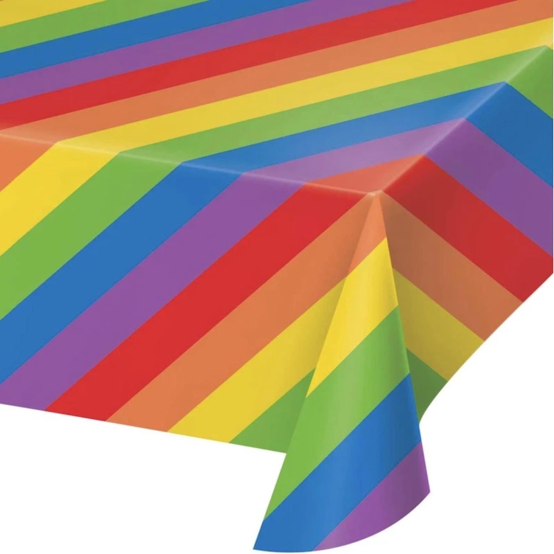 Rainbow Stripe Plastic Table Cover