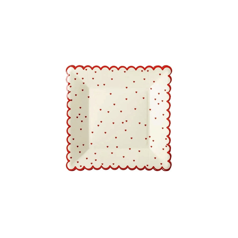 Red Hearts Scalloped Dessert Plates 8ct