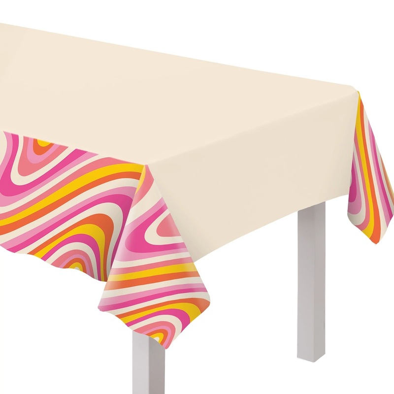 Retro Groovy Swirl Plastic Tablecloth