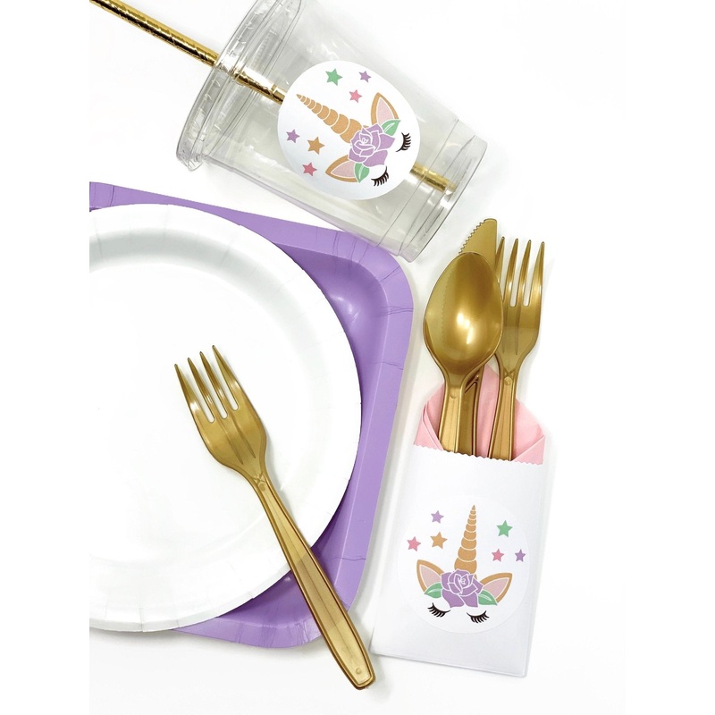 Unicorn Party White Cutlery Bag Sets