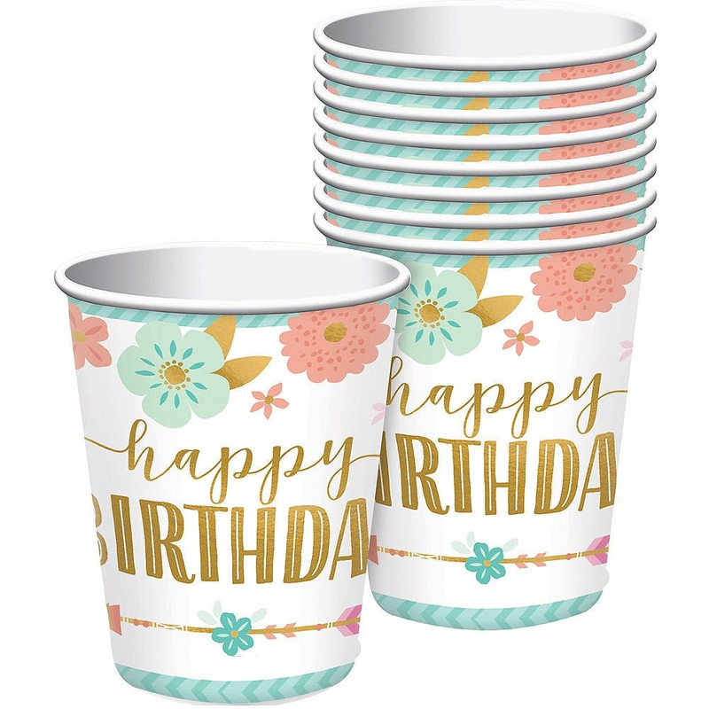 Boho "Happy Birthday" Party Cups