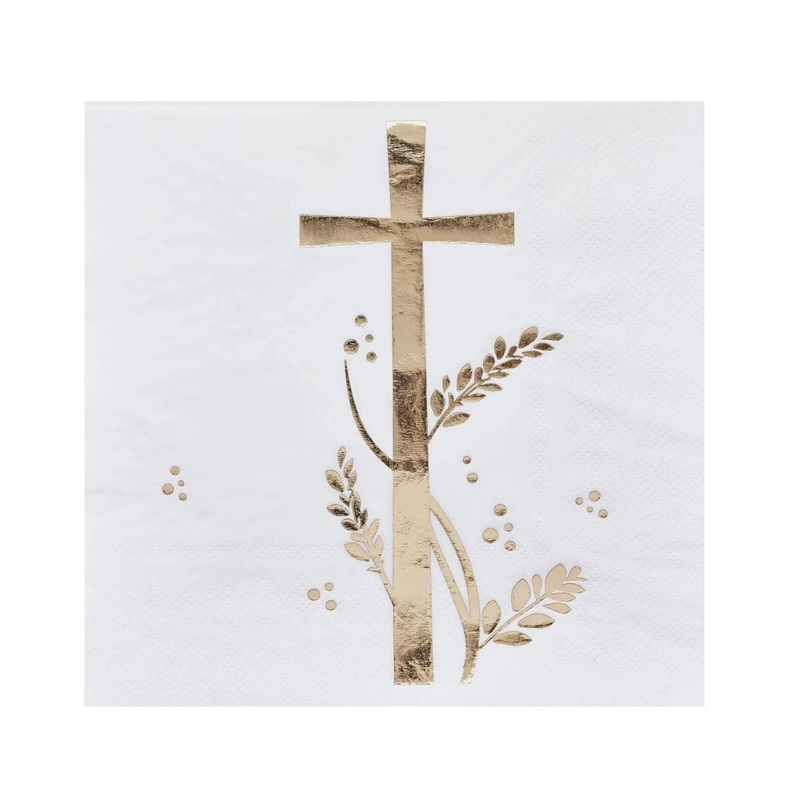 Gold Cross Communion Napkins 16ct