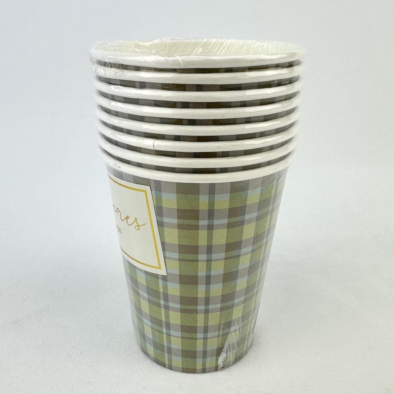 Green Plaid Paper Cups 9oz 8ct