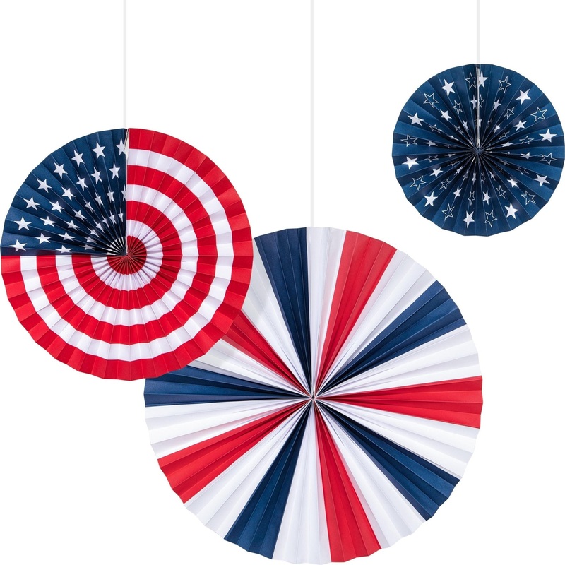 Patriotic Party Paper Fans 3ct